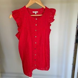 NWOT Madewell Flutter cap sleeve.  Red Eyelet fabric.  Size Small